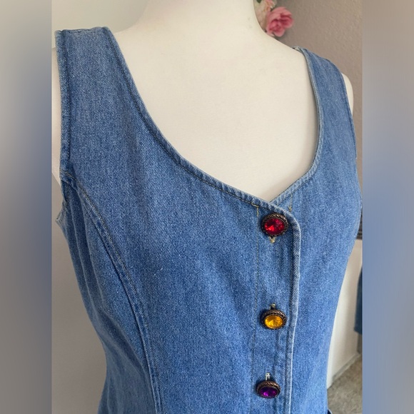 Vintage GOLD RUSH Denim Dress Jewel Buttons Size Medium - Picture 12 of 17
